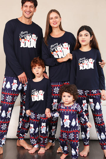 Conjunto de pijama familiar navideño con estampado azul marino